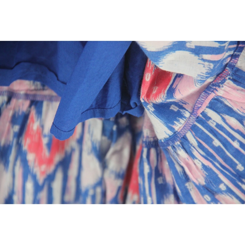 Crown & Ivy Maxi Dress PM Blue Ikat Print Cotton Swiss Dot Smocked Tie NWT #664 - Picture 10 of 14